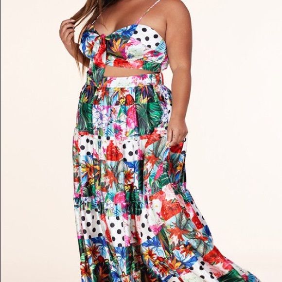LATISTE Plus Size Print Party Lace-Up Back Maxi Skirt Two Piece Set - Picture 3 of 10